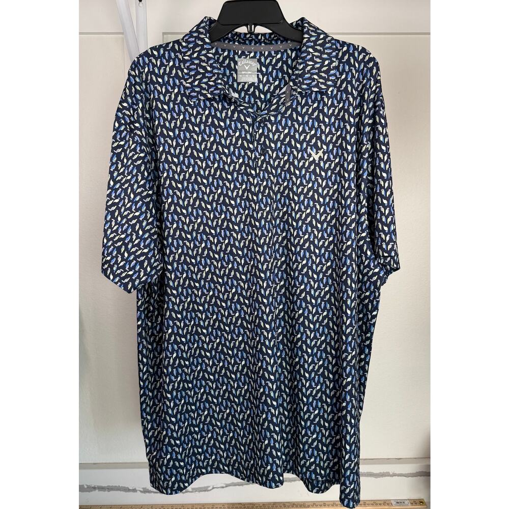Callaway Opti-Dry Men's Golf Polo Birds Pattern Blue Size 1X Athleisure